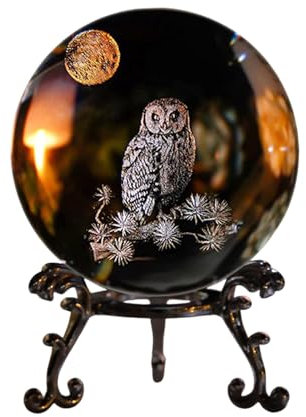 SDFLKAE 60 mm 3D-Laser-Kristallkugel, Briefbeschwerer, Eule, Figuren, Glaskugel, dekorative Kugeln mit Ständer, Geschenk