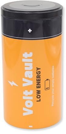 Winkee - Caja de pilas Volt Vault I Cubo de basura para oficina con diseño de batería I Caja de almacenamiento de pilas usadas I Caja de metal para pilas viejas I Eliminación ecológica
