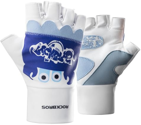 ROCKBROS Guanti Bici Bambino Estivi 1 Paio, Guanti da Ciclismo per Bambini Ragazzi a Metà Dita Traspirante Antiscivolo Protettivi Sportivi Bicicletta Passeggino, Bianco e Blu Scuro, S