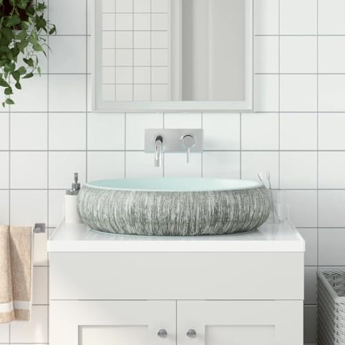 Mobile Articolo Casa Lavabo da appoggio Grigio e Blu Ovale 59x40x15 cm Ceramica--Ghiera