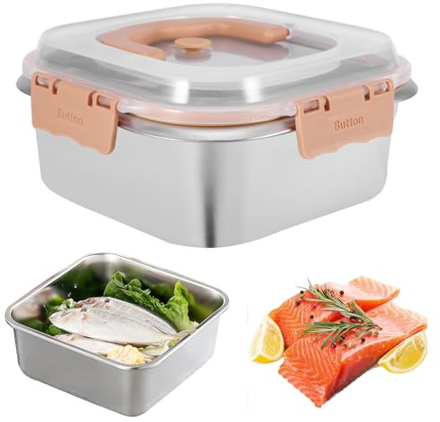 Palmcee Contenedores de alimentos de acero inoxidable, 1800 ml, cajas de almacenamiento de metal para refrigerador, cajas de almacenamiento con tapas, a prueba de fugas, fiambreras de frutas