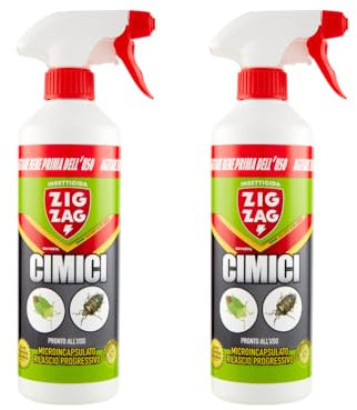 ZIG - ZAG Insetticida Spray Cimici, Azione Rapida e residuale, Flacone Specifico contro le Cimici e i loro nidi, formiche e scarafaggi, efficace fino a 3 settimane, 2 flaconi da 500 ml