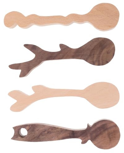 Sewroro 4 Pièces Kit de Ébauches de Cuillères Bois Brut à Sculpter pour Loisirs Créatifs Blocs de Bois pour Artisanat de Sculpture