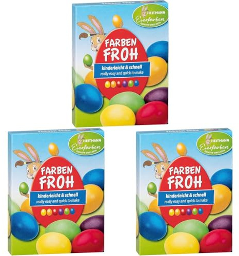 Heitmann Eierfarben - Farben Froh - 6 flüssige Eierfarben 1017049 Gelb, Orange, Rot, Grün, Blau, Pflaume 30 Milliliters (Packung mit 3)