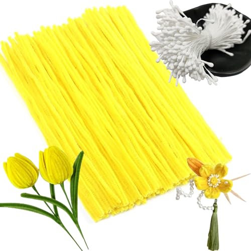 Nurila Pfeifenputzer zum Basteln, Pfeifenreiniger Gelb 100 Stück Weiße Staubblätter 400 Stück, Pfeifenreiniger zum Basteln für Kinder Kreative DIY-Projekte, Pipe Cleaner Flower Set