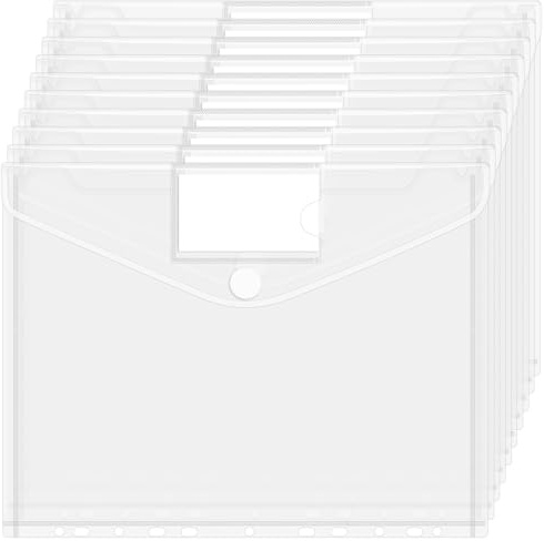 JEFURE Pochettes Porte-Documents A4, 10 Pièces, 11 Trous, Transparente