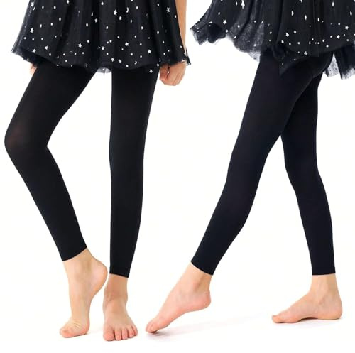 Risipu 2 paires de collants de danse sans pieds 60D pour filles - Ultra doux, collants de ballet pour filles âgées de 3 à 14 ans, Noir , 8-14 ans