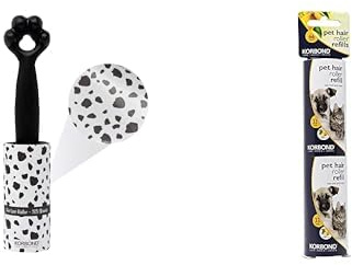 Korbond Paw Print Pet Lint Roller + Korbond Pet Lint Roller Refills - 66 Sticky Roller Sheets