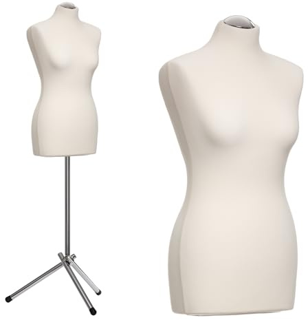 DummyDoll Schneiderpuppe weiblich Größe 40/42, Überzug Creme/Ecru, Dreibein + Kappe Chrom