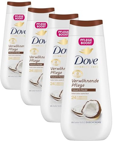 Dove Advanced Care Duschcreme Verwöhnende Pflege mit 24h Renewing MicroMoisture regeneriert trockene Haut 225 ml (Packung mit 4)