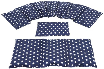 Körnerkissen STERNE 3 er Set Langes 80 x 18 cm 8 Kammer + 3 Kammer + kleines Kirschkernkissen Wärmekissen XXL Schulterkissen Nackenkissen Mikrowelle + Backofen (Blau Sterne, Dinkel)