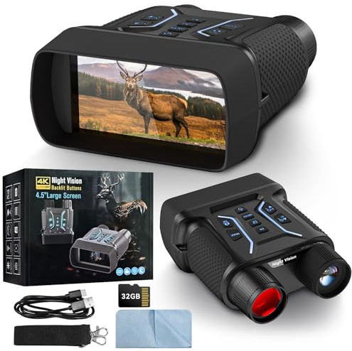 Nachtsichtbrille, 4K-Farb-Nachtsicht-Fernglas für Erwachsene mit 11,4 cm HD-Display, 8-fachem Digitalzoom und 7-stufigem Infrarot, 4500 mAh wiederaufladbarer Akku, 396 m Reichweite, 32 GB TF-Karte für