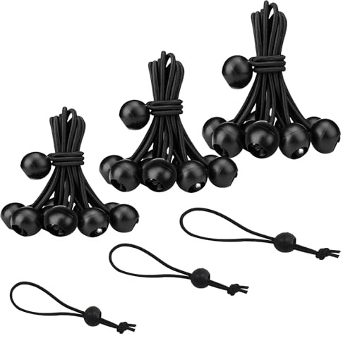 Sonwaha 30 Pezzi Elastici con Sfera,Corde Elastiche con Sfere corde elastiche a sfera Corde di fissaggio universali per Teloni Tende Baldacchino Striscioni Bandiere Campeggio Nero 10/15/20cm