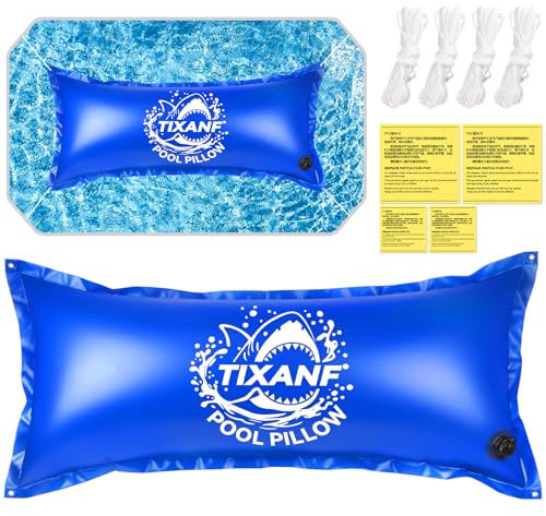 TIXANF 4 x 8 Winter-Poolkissen, 0,4 mm dickes PVC-Poolkissen für oberirdische Pools, Schwimmbadschließung, Winter-Set, Seil und Patch im Lieferumfang enthalten
