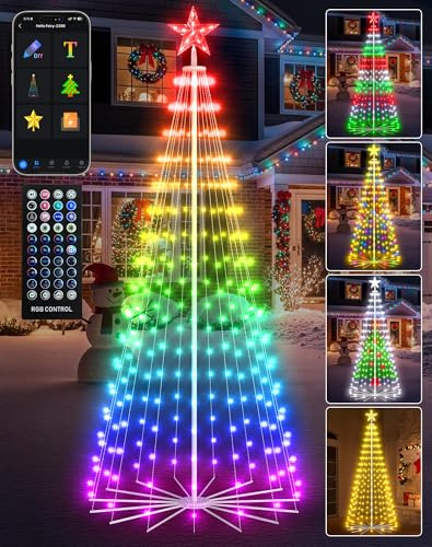 1.8M Smart Christmas Cone Tree, APP Controlled DIY Outdoor Christmas Decorations Light Up Colour Changing, Music Dimmable Mains Powered Waterproof LED Cone Tree for Garden, Patio & Holiday Display