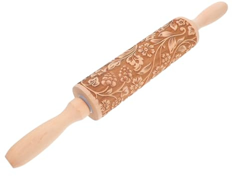PEPLAYTAL Embossed Rolling Pin Wooden Beechwood Patterned Roller for Baking Pastry Fondant Cookies Pizza Dough 14In Decorative Dough Roller Easy to Use
