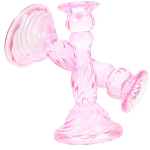 EPIGEIST 2 Stück Kerzenhalter mit Breitem Sockel Runde Vintage Kristall Kerzenständer Rosa Dekorative Stabkerzen Halter für Romantisches Dinner und Tischdeko