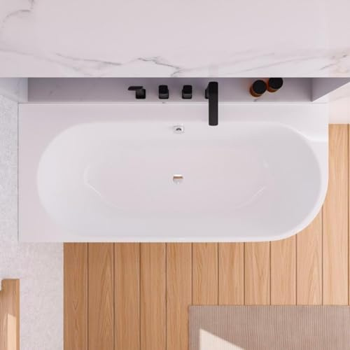 ECOLAM Baignoire autoportante Vigoo version gauche ou droite | montage mural | siphon click-clack | set complet (Siphon chromée, 175x75 cm Droite)