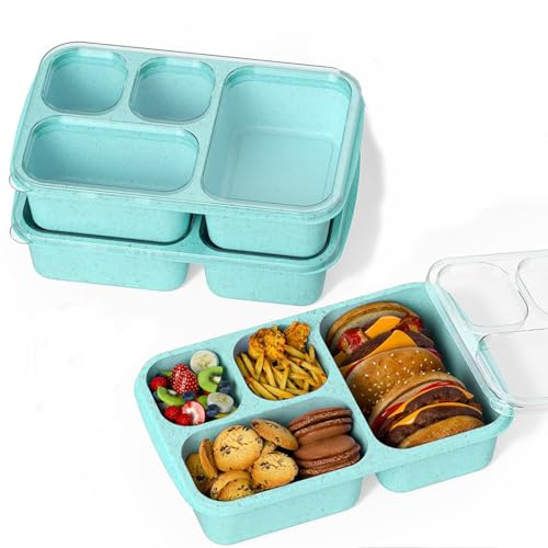 ZHUIYIWIN Cajas de aperitivos, loncheras Bento reutilizables con 4 compartimentos para niños y adultos, recipientes divididos de almacenamiento de alimentos para la escuela (Verde)
