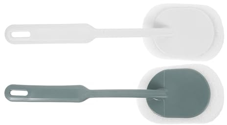 BELLIFFY Cepillo de Baño Mango de Plástico Ergonómico 2 Cabezales Intercambiables Gris y Blanco Estropajo para Limpieza Profunda de Inodoro Bañera y Paredes Accesorio Compacto para