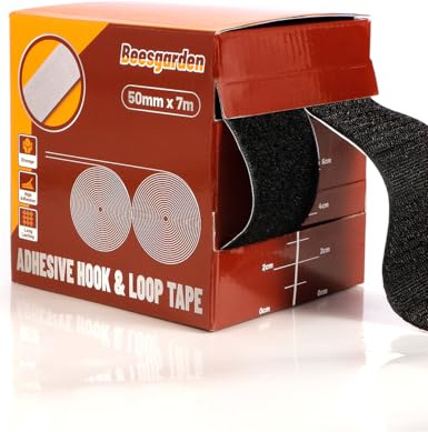 Beesgarden Klettband Selbstklebend Extra Stark Schwarz 50mm x 7m, Klettverschluss Selbstklebend für Stoff, Fliegengitter, Fliegengittergewebe, Wand, Fenster, Auto, Sofa
