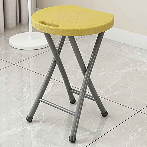 Bärbar hopfällbar stol och pall för vuxna 45 cm höjd rund design i gul lätt och kompakt perfekt för utomhusaktiviteter och små utrymmen.