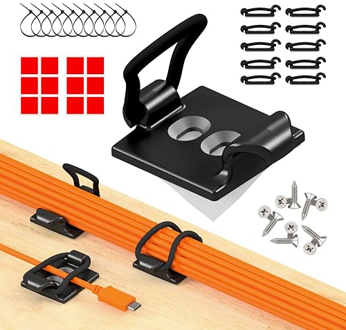 CableGenie [Made in the UK] 10-Pack Adjustable Elastic Self-Adhesive Cable Tidy Clips, Cable Management Organiser for Office, Home, Under Desk, Behind TV, Charging Phone, Laptop, PC, HDMI, USB (Black)