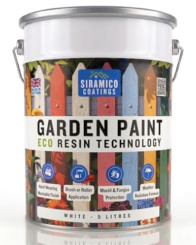 SIRAMICO COATINGS Garden Paint – 5 Litres - Eco Resin Premium One Coat Garden Paint for Garden Furniture (White, 5 Litre)
