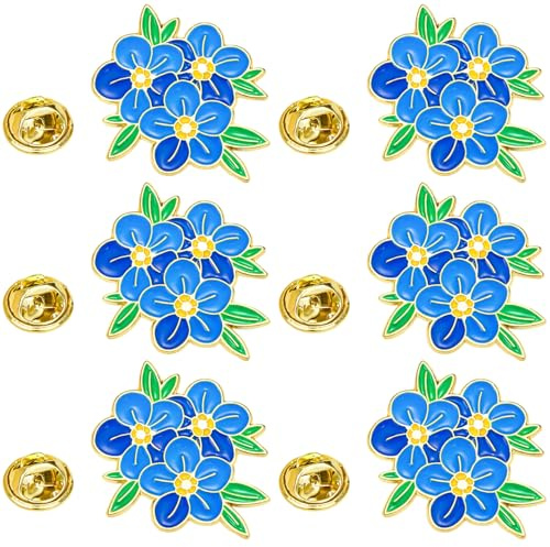 6Pcs Forget Me Not Pin Badge, Pretty Floral Brooches, Forget Me Not Brooch Ideal for Heartfelt Gifts and Friendship Keepsakes
