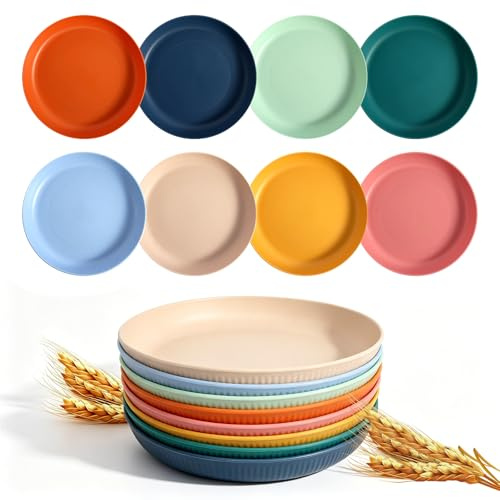 GFUEIGJ 8 stycken campingtallrikar plasttallrikar barn återanvändbara tallrikar färgglada plasttallrikar okrossbara picknicktallrikar för sallad pasta party hem