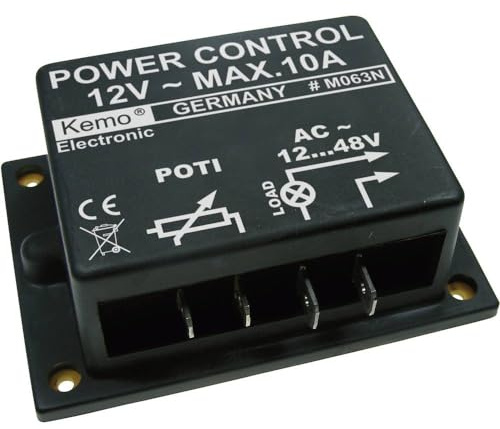 Kemo M063N Dimmer 12 - 48 V/AC, max. 10 A. Stufenlose Regelung 12 V/AC Wechselspannungsmotoren, Glühlampen, Heizungen, Trafos. Für ohmsche und induktive Lasten