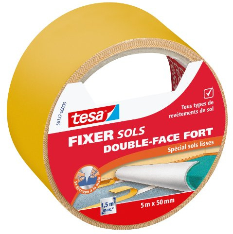 tesa Ruban Adhésif Double Face Universel - Ruban Adhésif Polyvalent pour la Fixation de Tapis, pour les Travaux Manuels et la Décoration Intérieure - 5 m x 50 mm