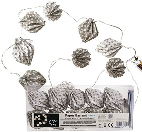 LED Lichterkette Lampions mit Sternen, 10 LED, Länge 1,60 m, batteriebetrieben, Lampion: 8 x 6 cm, für den Innenbereich, Material: Kunststoff, Papier, stimmungsvolle Lichtdeko, Party-Beleuchtung