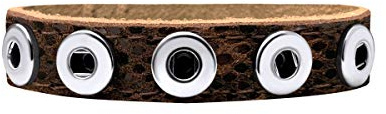 Quiges Women Leather Bracelet for 12mm Chunks Snap Buttons Brown