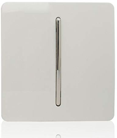 Trendi 1 Gang 2 Way 240V Screwless Raised Front Plate Plastic Artistic Modern Glossy 10 Amp Chrome Rocker Single Electrical Wall Light Switch Ice White - ART-SS2WH