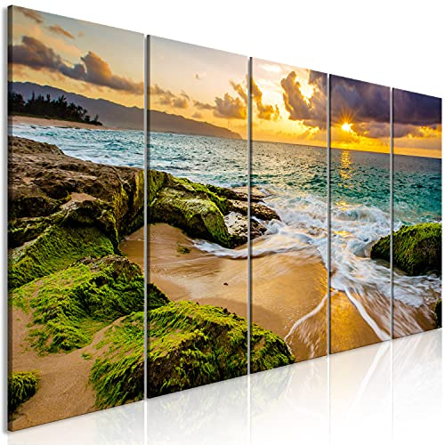 murando Cuadro Acústico Playa Mar 225x90 cm espuma acústica absorbe el sonido aislamiento lienzo de 5 piezas Decoración de Pared Gráfica Naturaleza c-B-0462-b-m