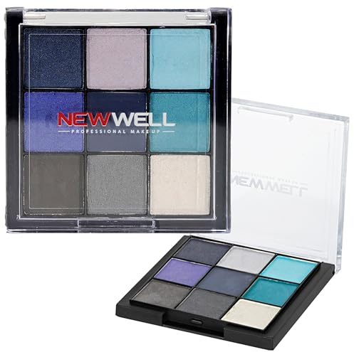 NEWWELL Makeup Lidschatten Palette Blau, Intensives und langanhaltendes Finish, Vegane Formel, Allwettertauglich, 9 Farben Lidschattenpalette 02