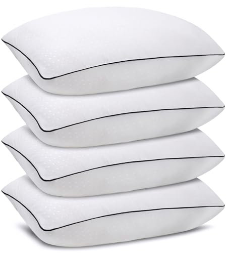 Higoom Queen Size Bed Pillows for Sleeping 4 Pack,Luxury Hotel Pillows,Comfortable and Supportive,Machine Washable,Suitable for Stomach,Back and Side Sleepers.