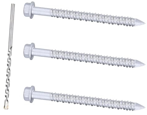 Bobibbi 1/4 x 2-1/4 410 Stainless Steel Hex Head Tapcon Concrete Screw Anchor, for Anchoring to Masonry, Block or Brick (100Pcs)