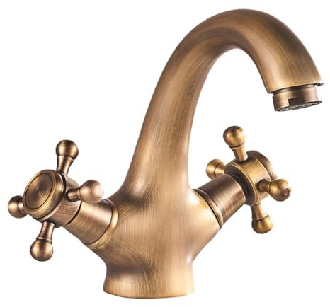 Wasserhahn Bad Waschtischarmatur Retro Antik Stil Messing Zweigriff Mischbatterie Waschbecken Armatur, Badarmatur Waschtischbatterie Badezimmer, Bronze