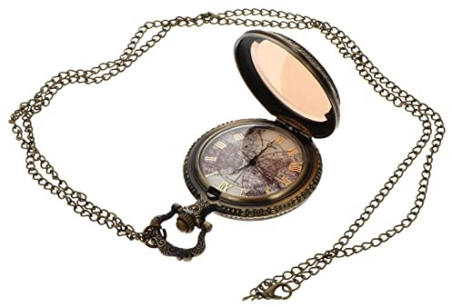 LIFKOME Retro Taschenuhr mit Anhänger, Quarz, 1 Stück, für Herren | Geprägtes Kartenmotiv, Braune Glasoptik, Leicht Tragbar und Rostresistent, Passend für Kollegen und Freunde