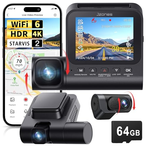 3 Channel 4K Dash Cam, Dash Camera for Cars with STARVIS 2 HDR Night Vision, 4K+1080P+1080P Front Inside and Rear Triple Car Camera, GPS, 24H Parking Mode, Free 64GB Card