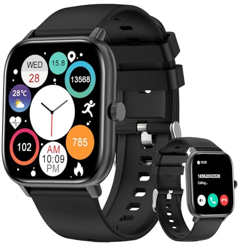 Bebinca Orologio da donna e da uomo con funzione telefono, touch screen quadrato HD da 1,85, tracker di attività, IP68 impermeabile/frequenza cardiaca/120+ modalità sportive per Android iOS (Nero)