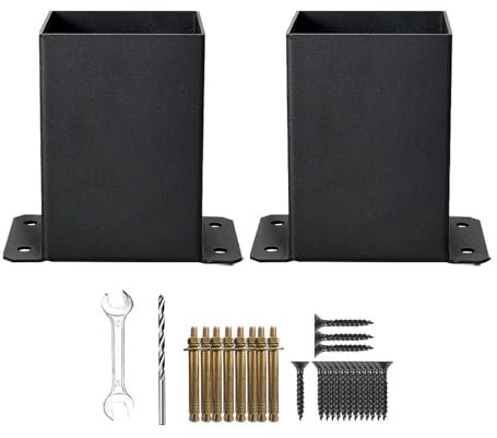 Milageto Juego de Montaje de Anclajes de Base de Poste, Tamaño Interior de 3,8x3,7 Pulgadas, Accesorio Resistente, Soporte de Metal con Tornillos para Pabellón, 2 Piezas