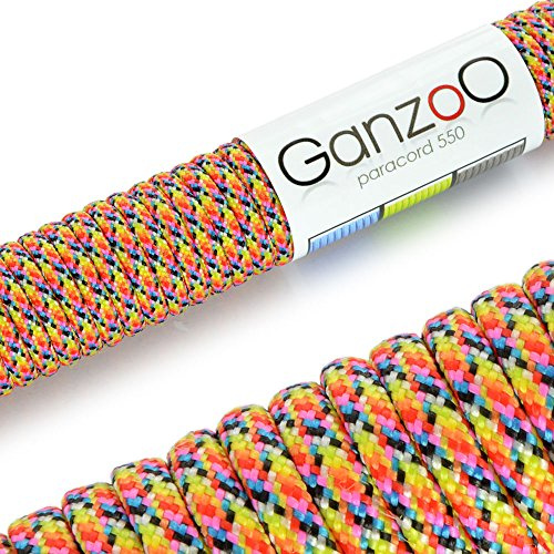 Ganzoo Paracord 550 typ 3 fallskärmslina, 4 mm nylon/polyester, 30 m med 7 kärnsträngar, flerfärgad snodd för armband, lanyard, slöjd, camping, friluftsliv och kit