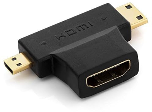 deleyCON Mini + Micro HDMI DUAL Adapter - HDMI Buchse zu Mini HDMI Stecker + Micro HDMI Stecker - 3D 1080p Full HD - Schwarz