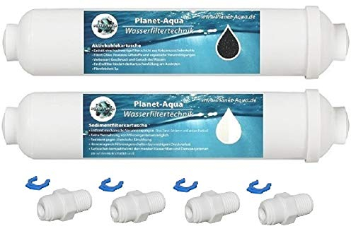 4 Jahres Filterset Ersatzfilter Patronen inkl. Anschluss Adapter Fitting für Osmoseanlage Wasserfilter - Sedimentfilter & Aktivkohlefilter Umkehrosmose Osmose Trinkwasser Kühlschrank