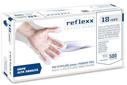 Reflexx R18 Guanti in Polietilene Alta Densità (Hdpe), Taglia Unica, 100 Pezzi, Trasparente