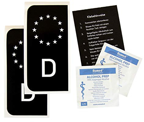 2x Kennzeichen Nummernschild schwarz Aufkleber Sticker EU-Feld SET inkl. 2x Reinigungstücher + Klebeanleitung