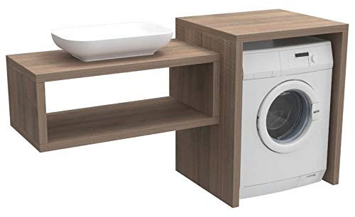 Ve.Ca. - Mueble de baño Cubierta de lavadora Stockholm - Fabricado en madera - Estante de lavabo + tapa de lavadora/secadora - También a medida - Muebles de baño de lavandería - Color: Nogal